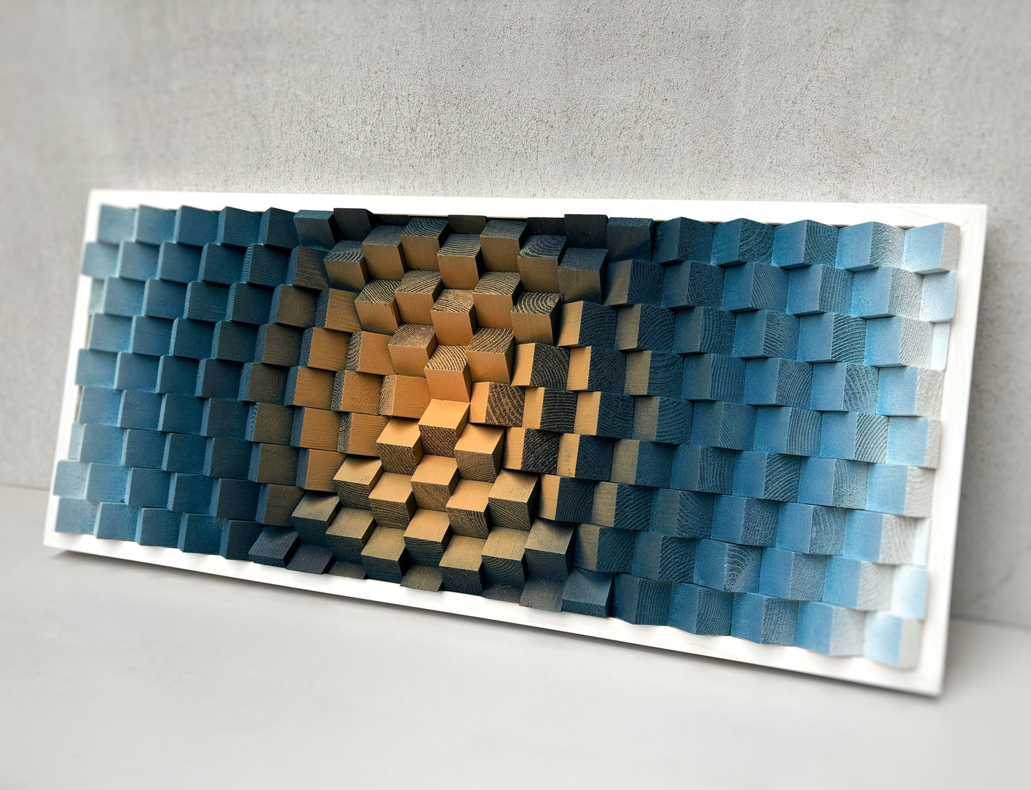 Wood Wall Art | Navy Blue Beige White Parametric Artwork | Music Room | Sound Diffuser | Acoustic Panel