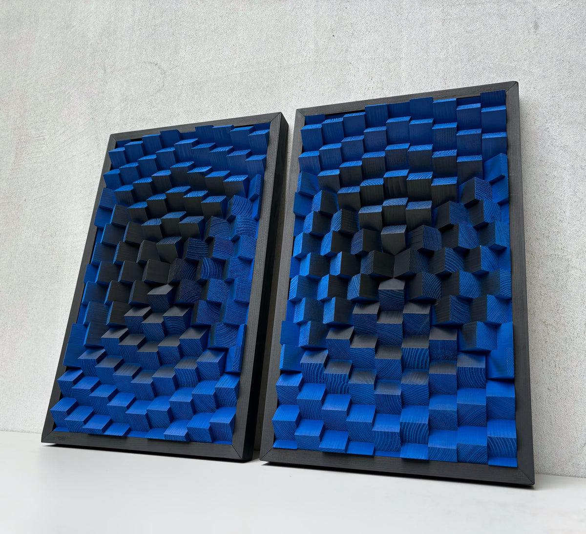 Set of 2 Wood Wall Art - 3D Acoustic Panels - Indigo Blue Black