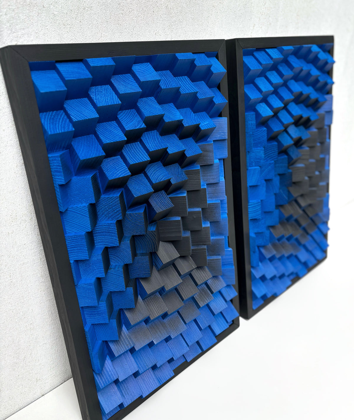 Set of 2 Wood Wall Art - 3D Acoustic Panels - Indigo Blue Black