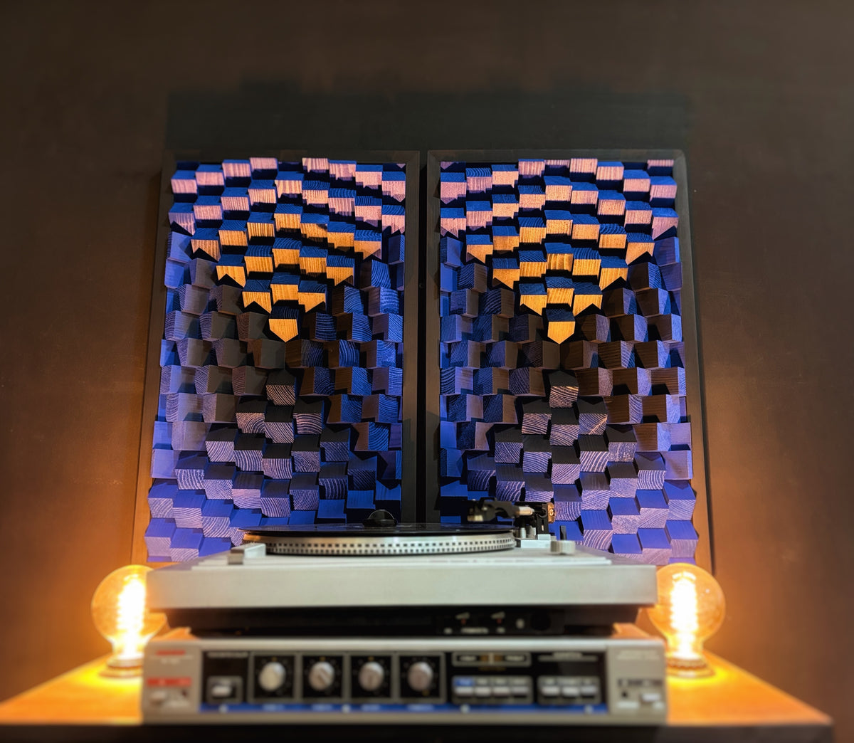 Set of 2 Wood Wall Art - 3D Acoustic Panels - Indigo Blue Black