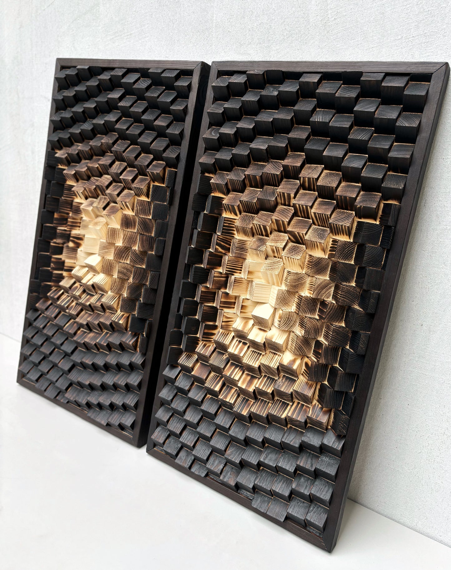 Set of 2 Acoustic Panels - Wood Wall Art - 3D- Music Room Decor - Sound Diffuser