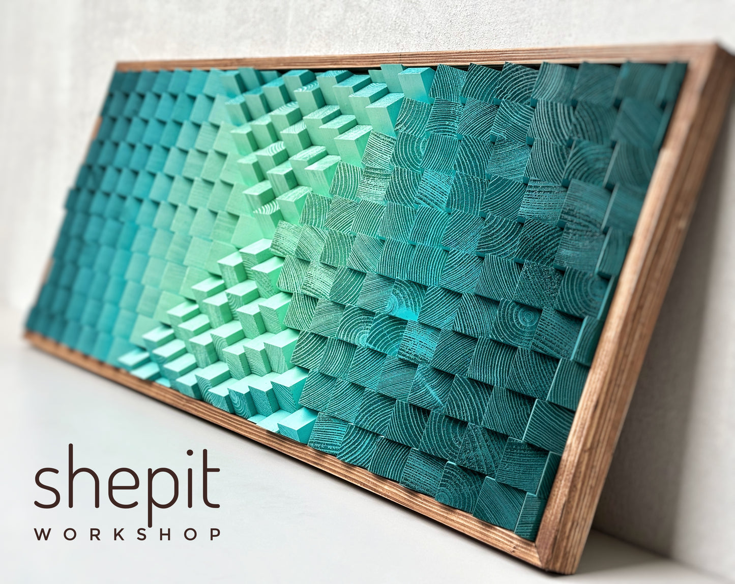 Wood Wall Art - Teal Turquoise Parametric Artwork - Music Room - Sound Diffuser