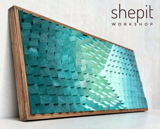 Wood Wall Art - Teal Turquoise Parametric Artwork - Music Room - Sound Diffuser