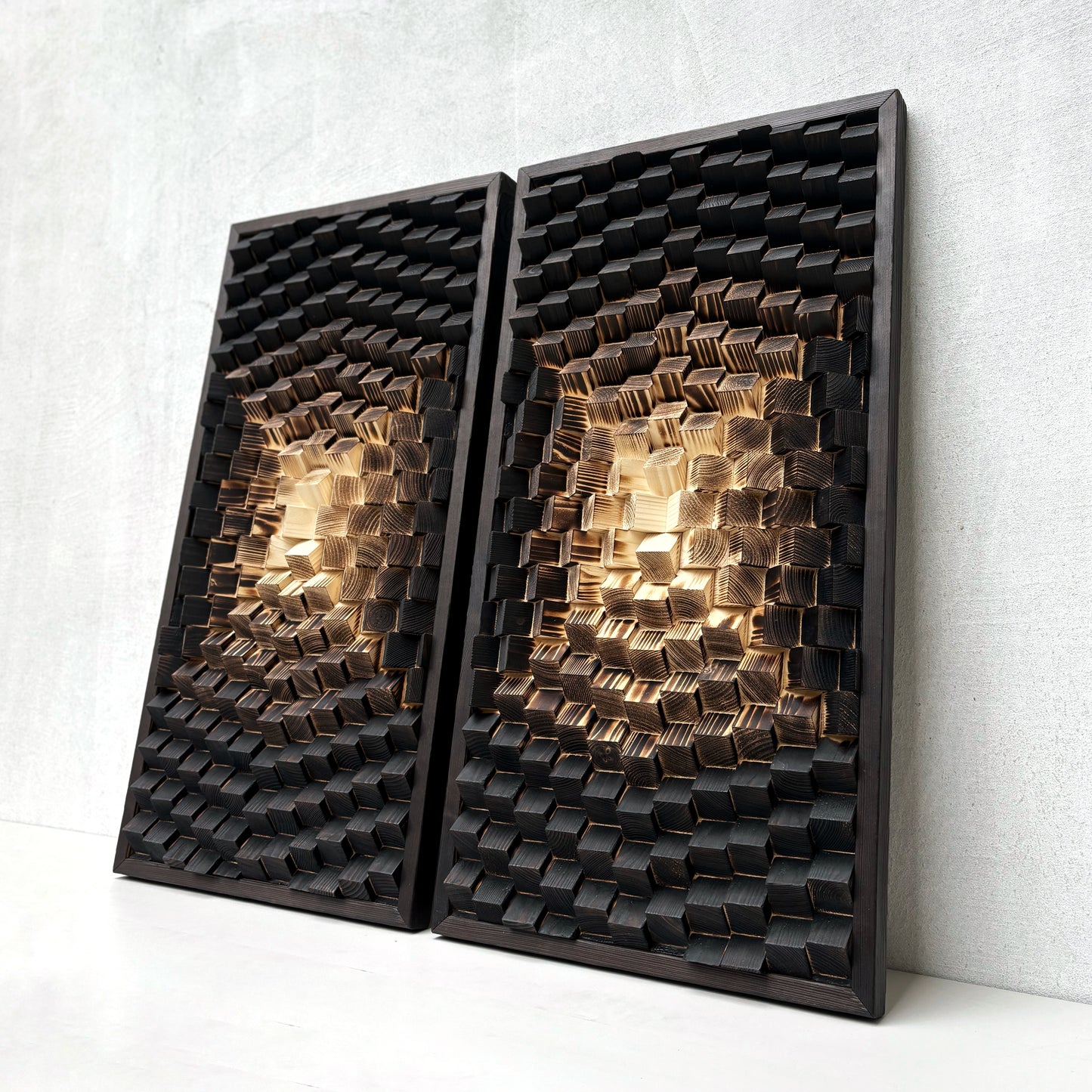 Set of 2 Acoustic Panels - Wood Wall Art - 3D- Music Room Decor - Sound Diffuser