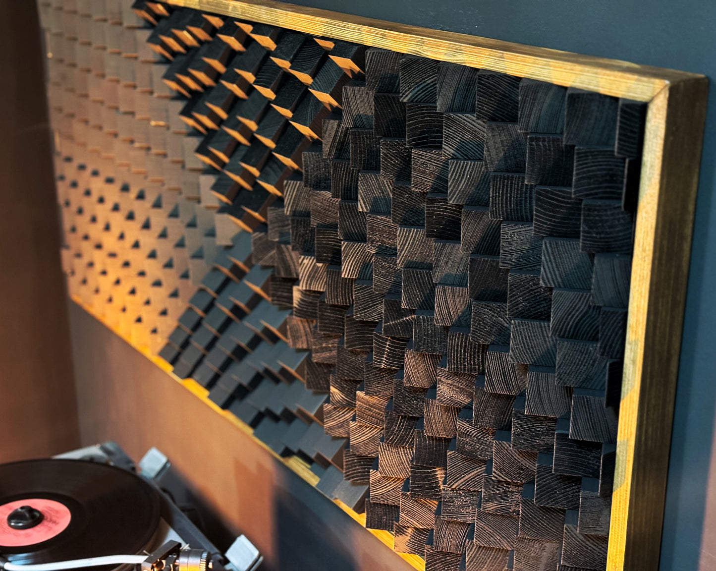 Acoustic Panel - Black Sound Diffuser - Wood Wall Art - 3D Geometric