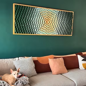 Wood Wall Art - Green Beige Artwork - 3D - Sound Diffuser Acoustic Panel