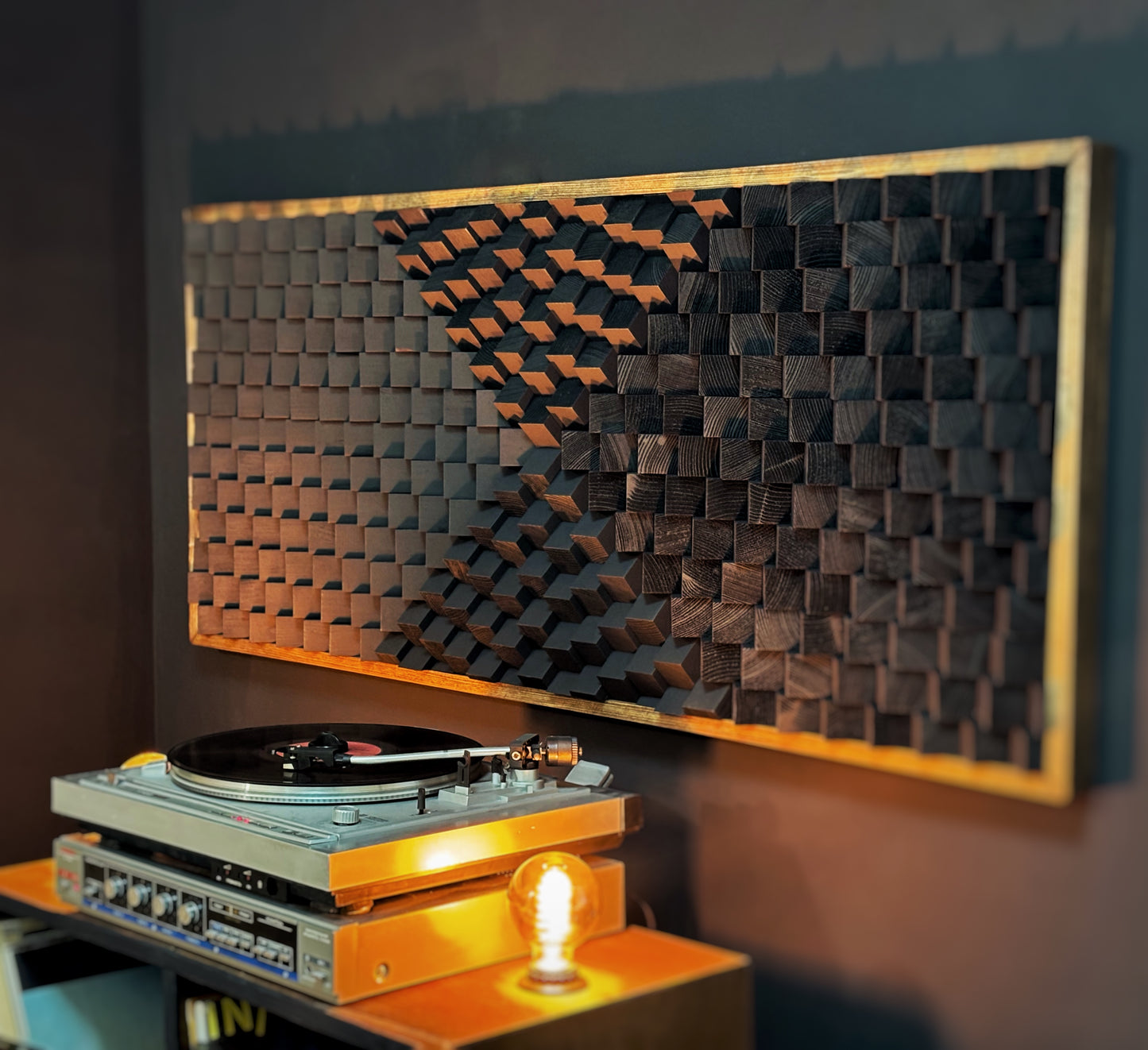 Acoustic Panel - Black Sound Diffuser - Wood Wall Art - 3D Geometric