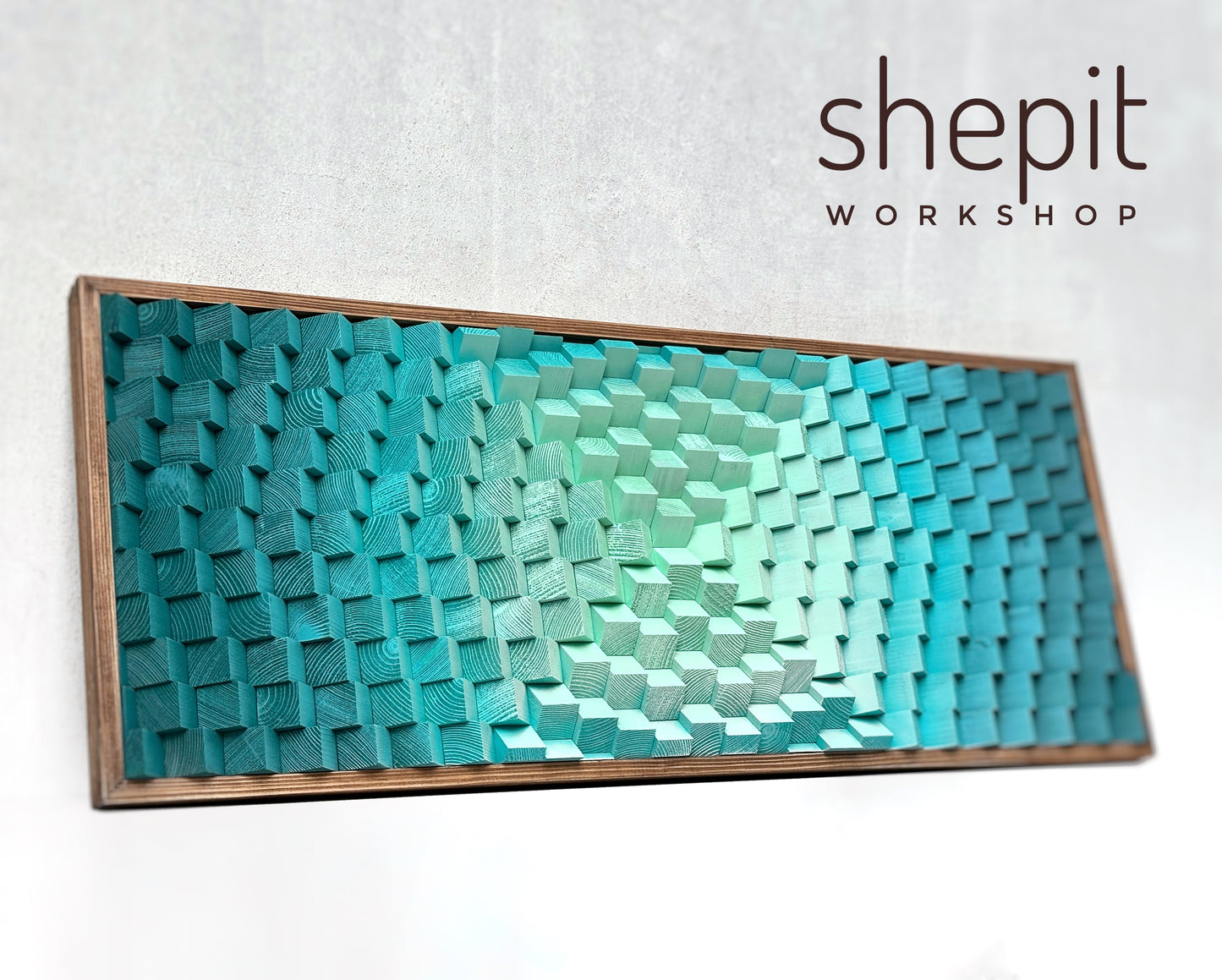 Wood Wall Art - Teal Turquoise Parametric Artwork - Music Room - Sound Diffuser