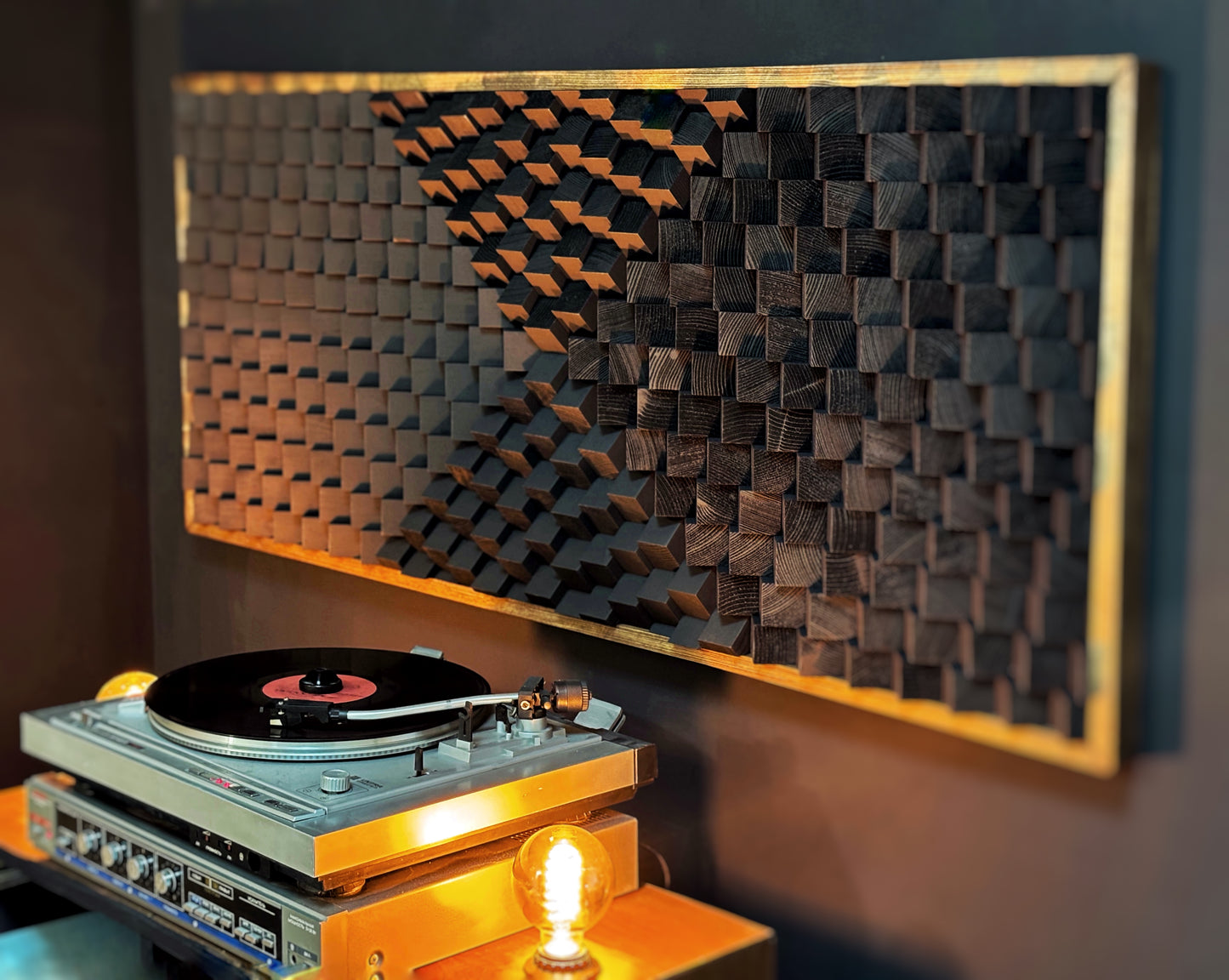 Acoustic Panel - Black Sound Diffuser - Wood Wall Art - 3D Geometric