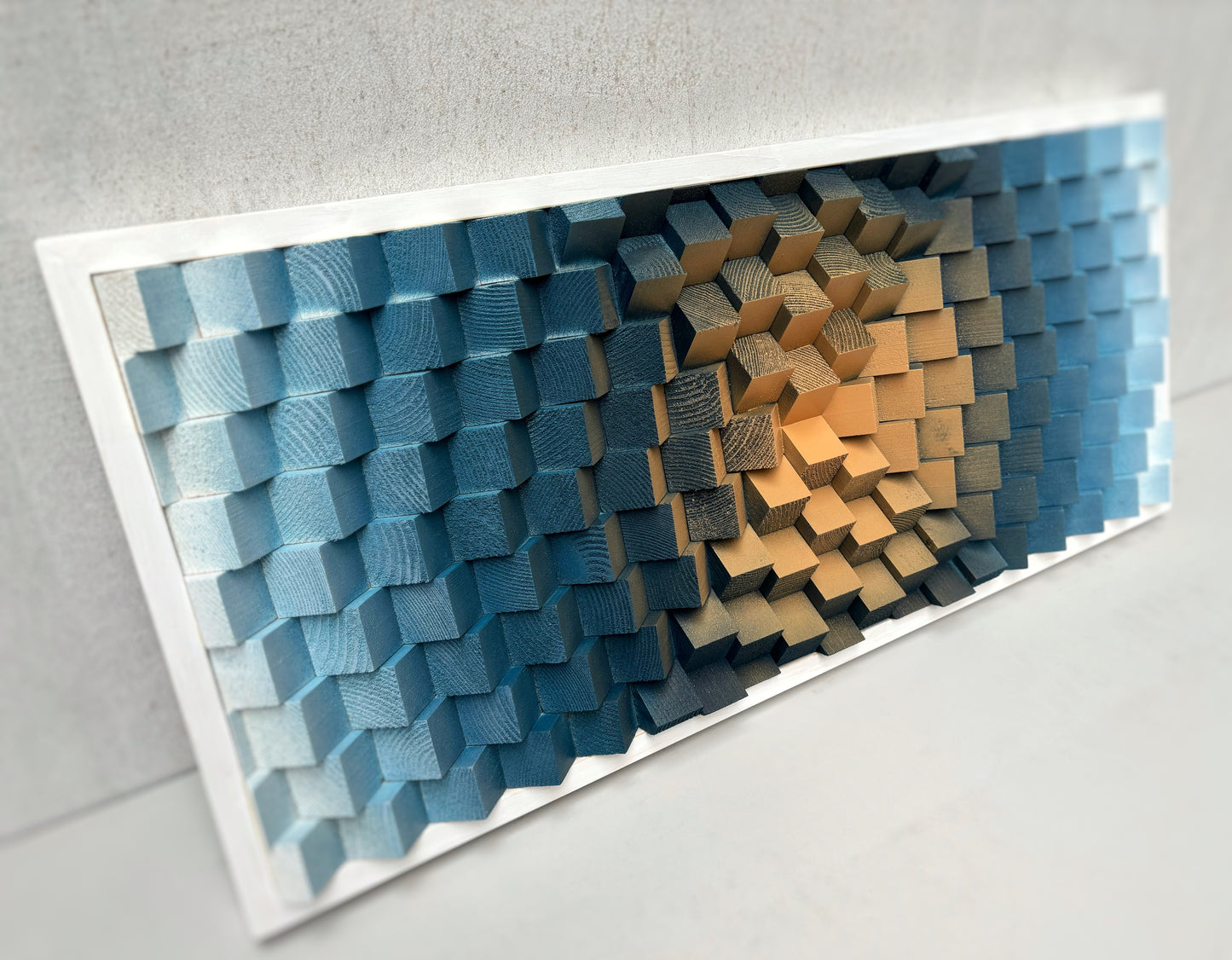 Wood Wall Art | Navy Blue Beige White Parametric Artwork | Music Room | Sound Diffuser | Acoustic Panel