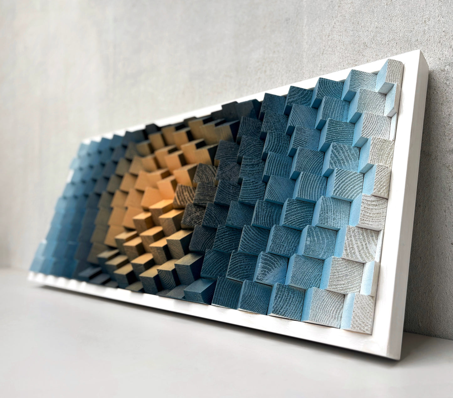 Wood Wall Art | Navy Blue Beige White Parametric Artwork | Music Room | Sound Diffuser | Acoustic Panel