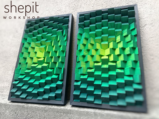 Set of 2 Acoustic Panels - Wood Wall Art - 3D - Music Studio Decor - Sound Diffuser - Home Cinema