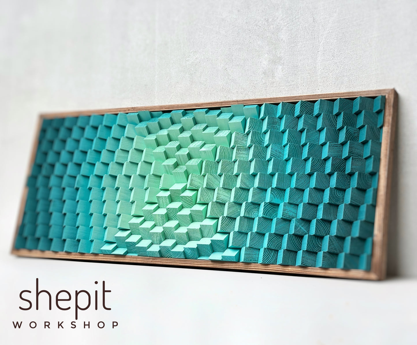 Wood Wall Art - Teal Turquoise Parametric Artwork - Music Room - Sound Diffuser