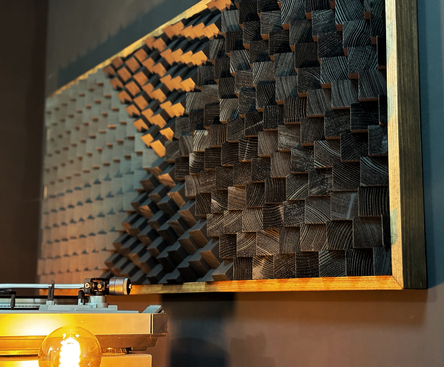 Acoustic Panel - Black Sound Diffuser - Wood Wall Art - 3D Geometric