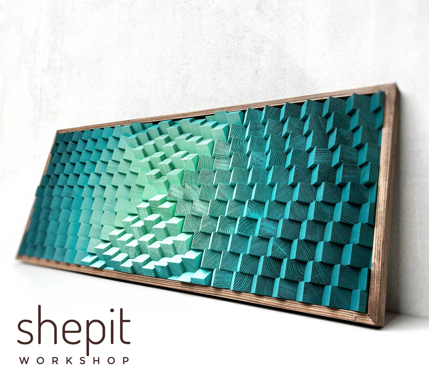 Wood Wall Art - Teal Turquoise Parametric Artwork - Music Room - Sound Diffuser