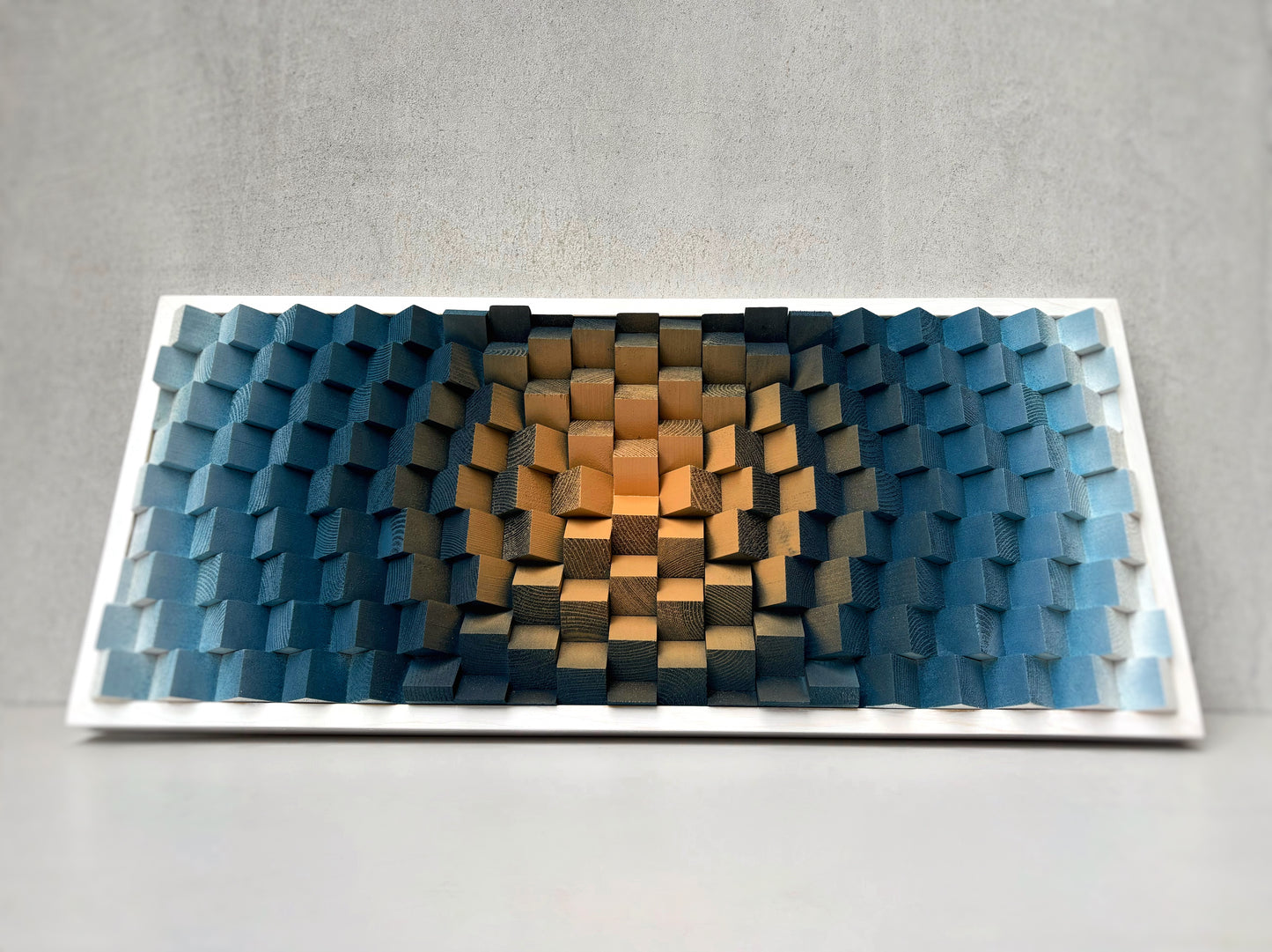 Wood Wall Art | Navy Blue Beige White Parametric Artwork | Music Room | Sound Diffuser | Acoustic Panel