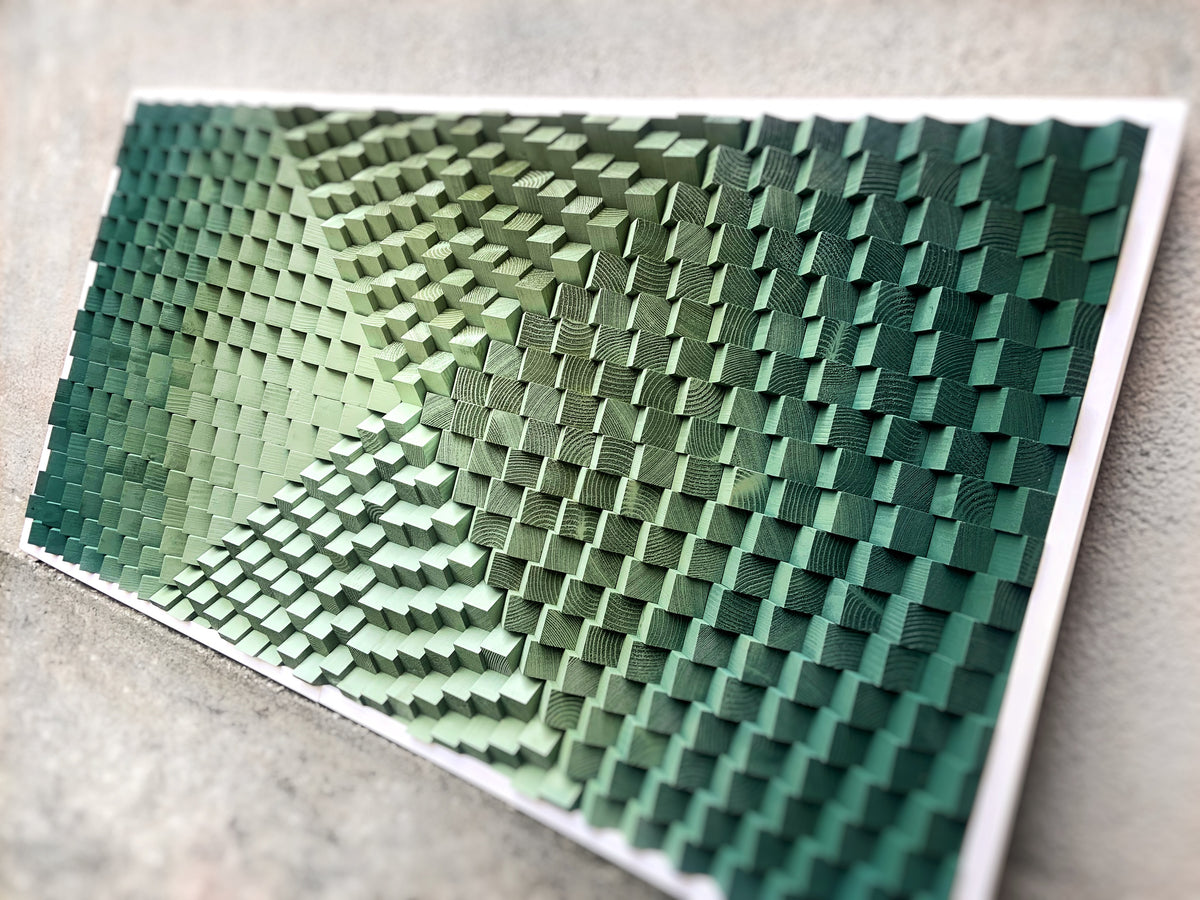 3D Wood Wall Art - Acoustic Panel - Green Wall - Home Theatre Decor - Sound Diffuser