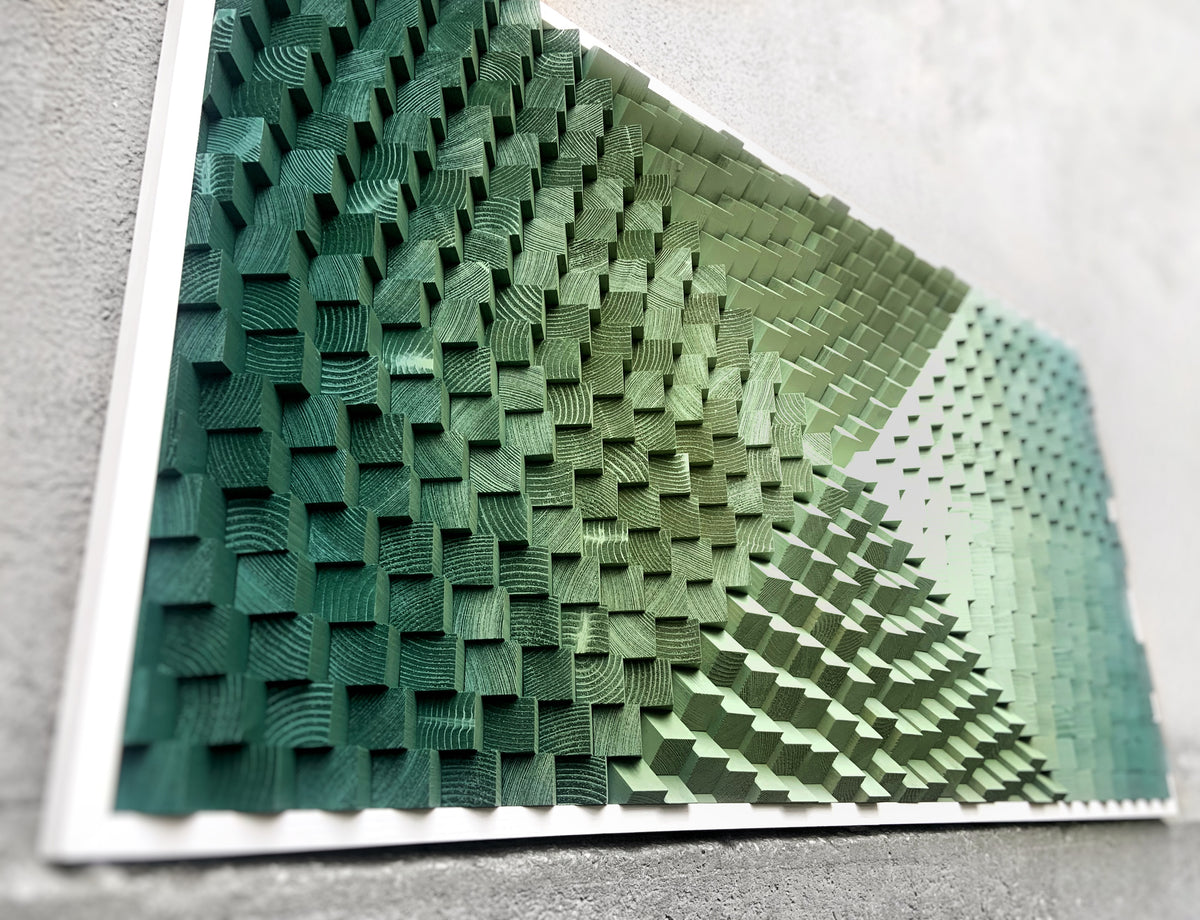 3D Wood Wall Art - Acoustic Panel - Green Wall - Home Theatre Decor - Sound Diffuser