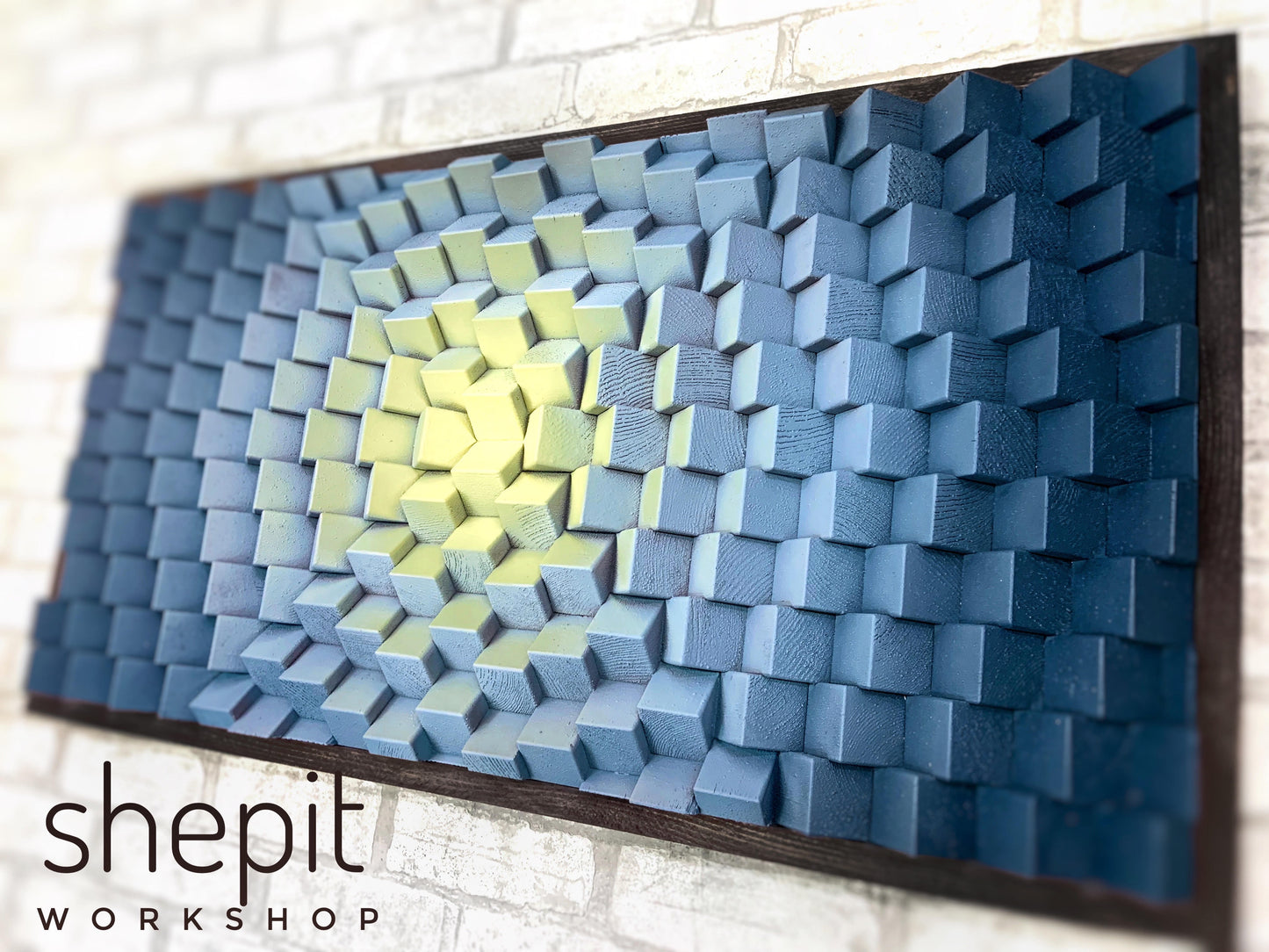 Wood Wall Art - Blue Yellow White - 3D Sound Diffuser Acoustic Panel