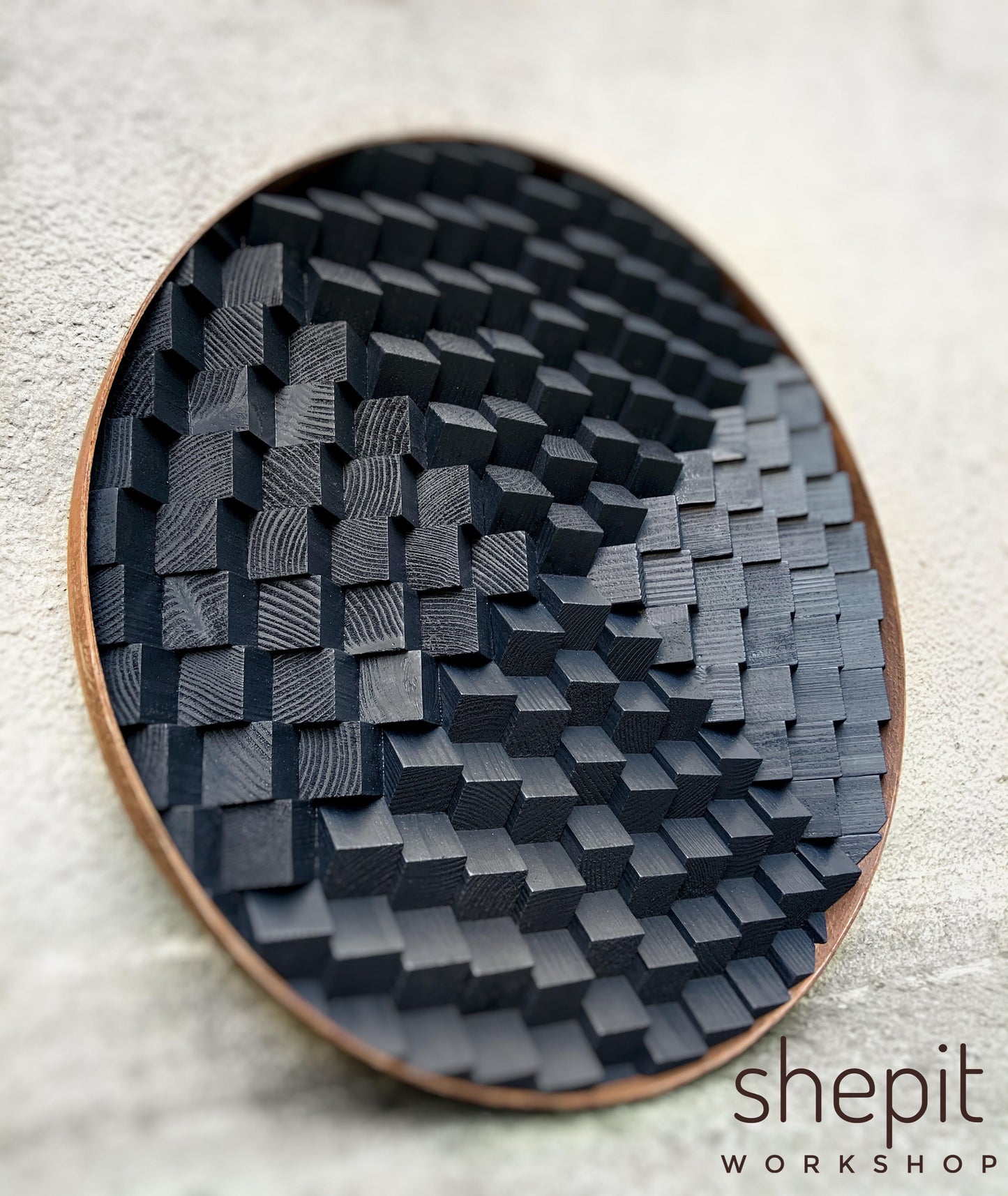 Round Wood Wall Art -  Black Circle 3D Wall Decor - Sound Diffuser Acoustic Panel - Home Office Decor - Music Studio