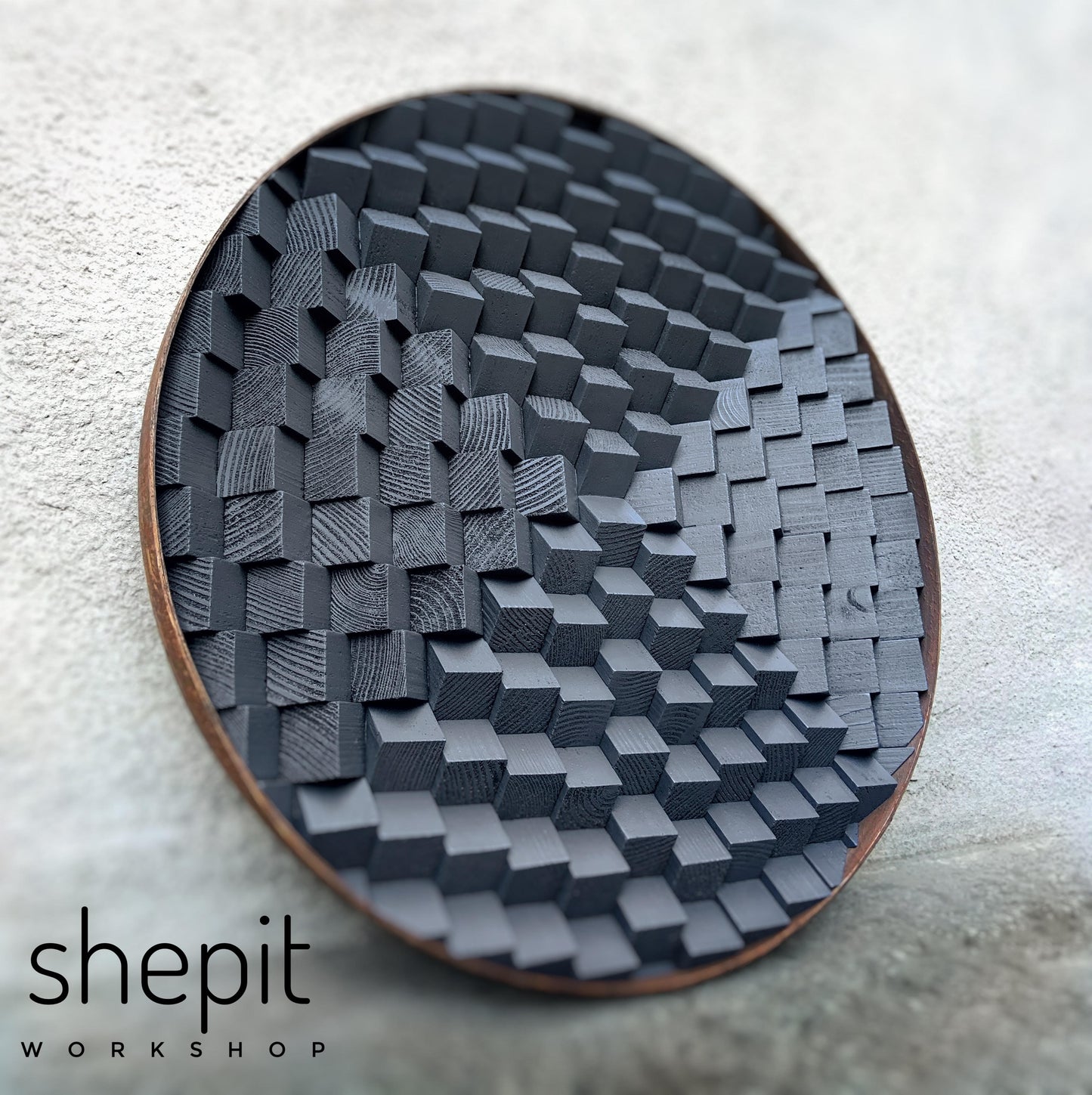 Round Wood Wall Art -  Graphite Gray Wall Decor - Sound Diffuser Acoustic Panel - Home Office Decor - Music Studio