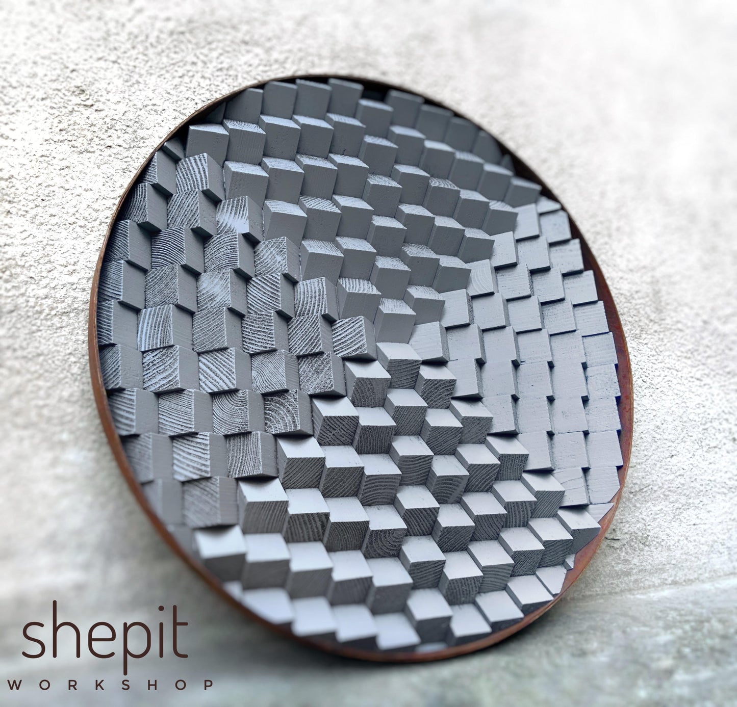 Round Wood Wall Art -  Light Gray 3D Wall Decor - Sound Diffuser Acoustic Panel