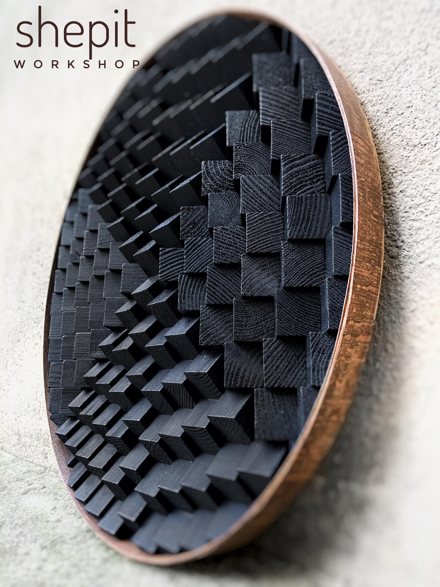 Round Wood Wall Art -  Black Circle 3D Wall Decor - Sound Diffuser Acoustic Panel - Home Office Decor - Music Studio