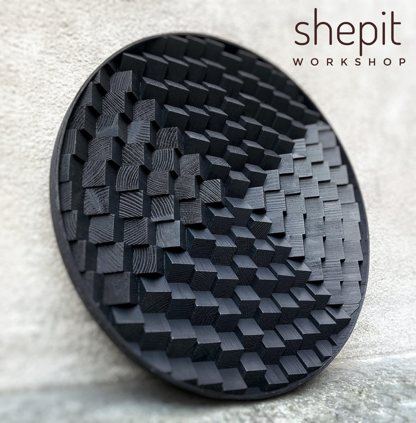 Round Wood Wall Art -  Black 3D Wall Decor - Sound Diffuser Acoustic Panel