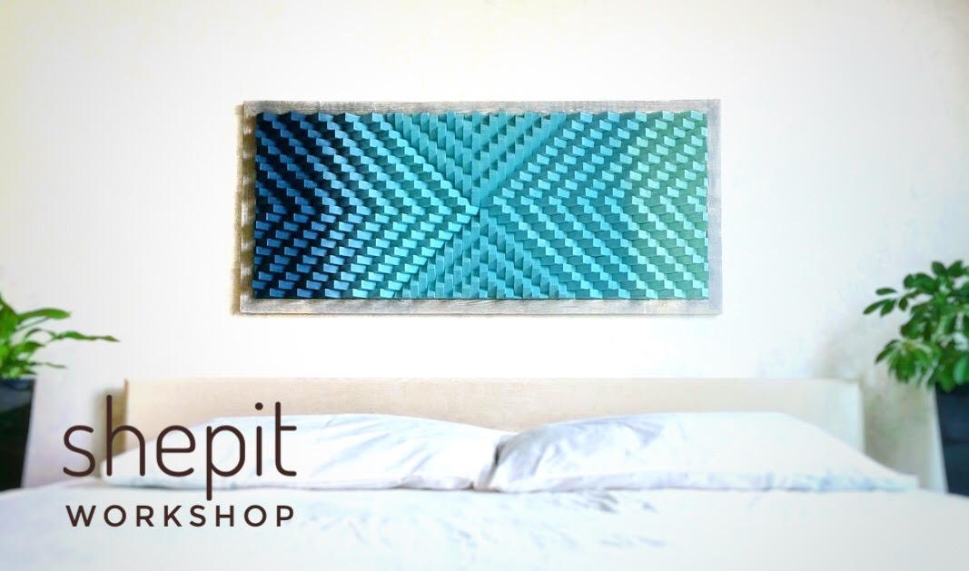 Wood Wall Art - Turquoise Blue Coastal Artwork - Sound Diffuser Acoustic Panel