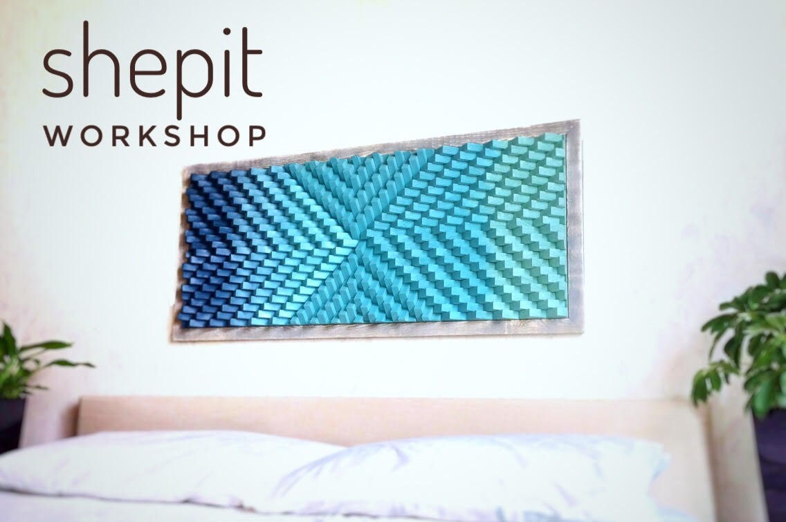 Wood Wall Art - Turquoise Blue Coastal Artwork - Sound Diffuser Acoustic Panel
