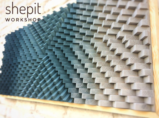 Large Wood Wall Art - Navy Blue Gray Home Office Wall Decor - 3D - Sound Diffuser - Acoustic Panel