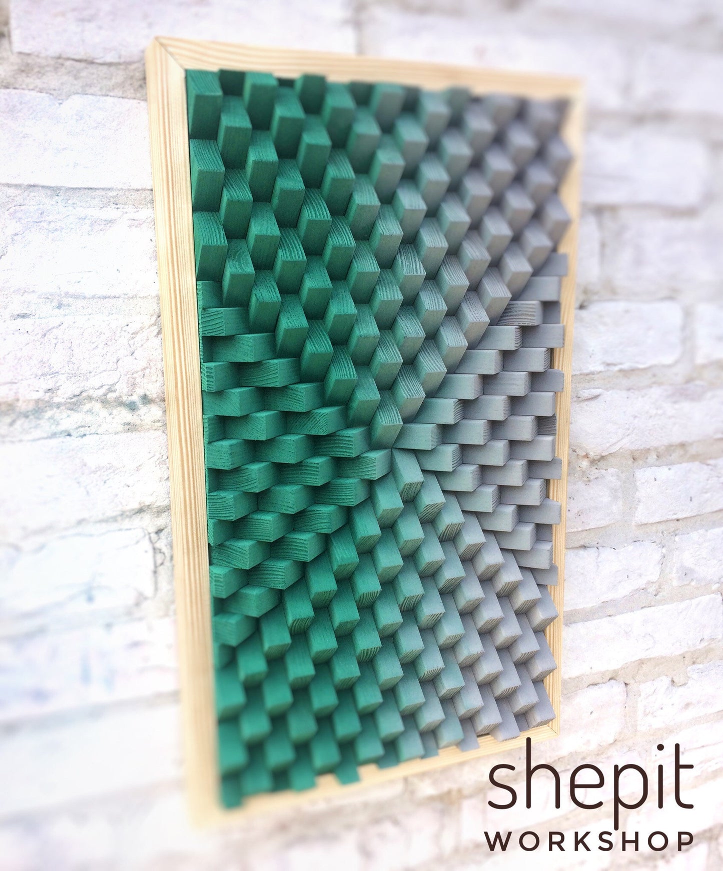 Wood Wall Art - Green Gray - 3D Sound Diffuser - Acoustic Panel - Japandi