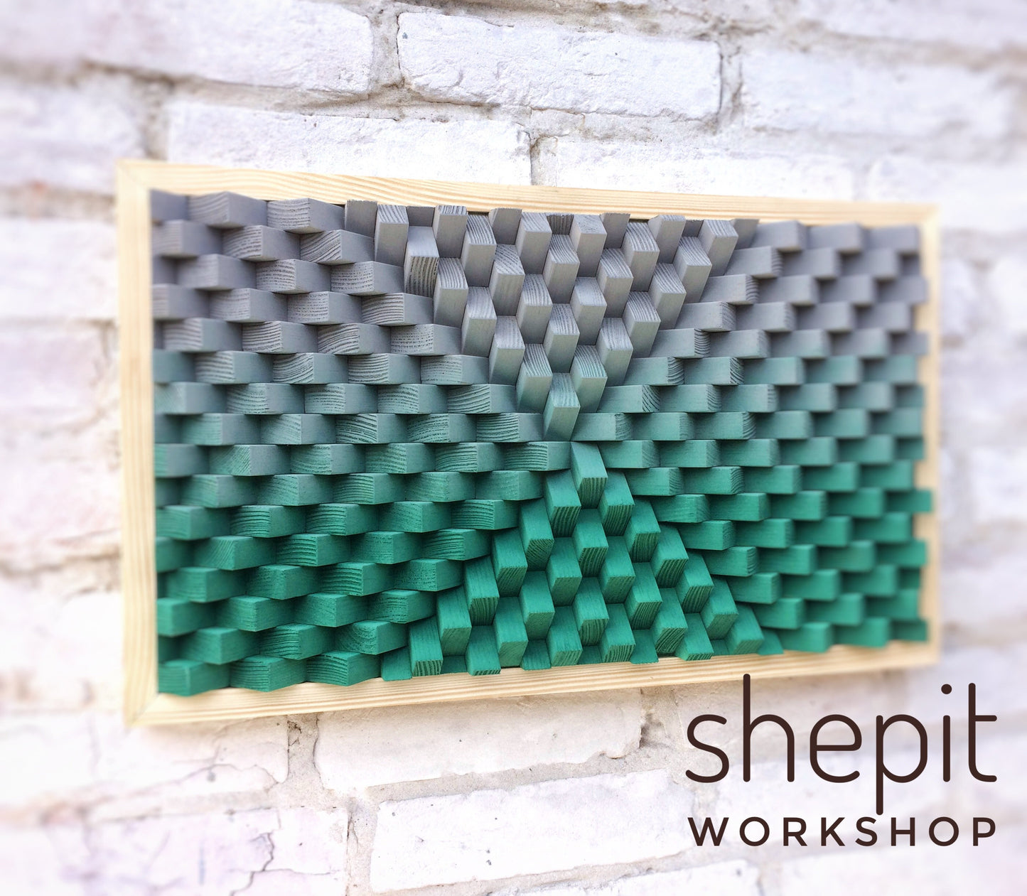 Wood Wall Art - Green Gray - 3D Sound Diffuser - Acoustic Panel - Japandi