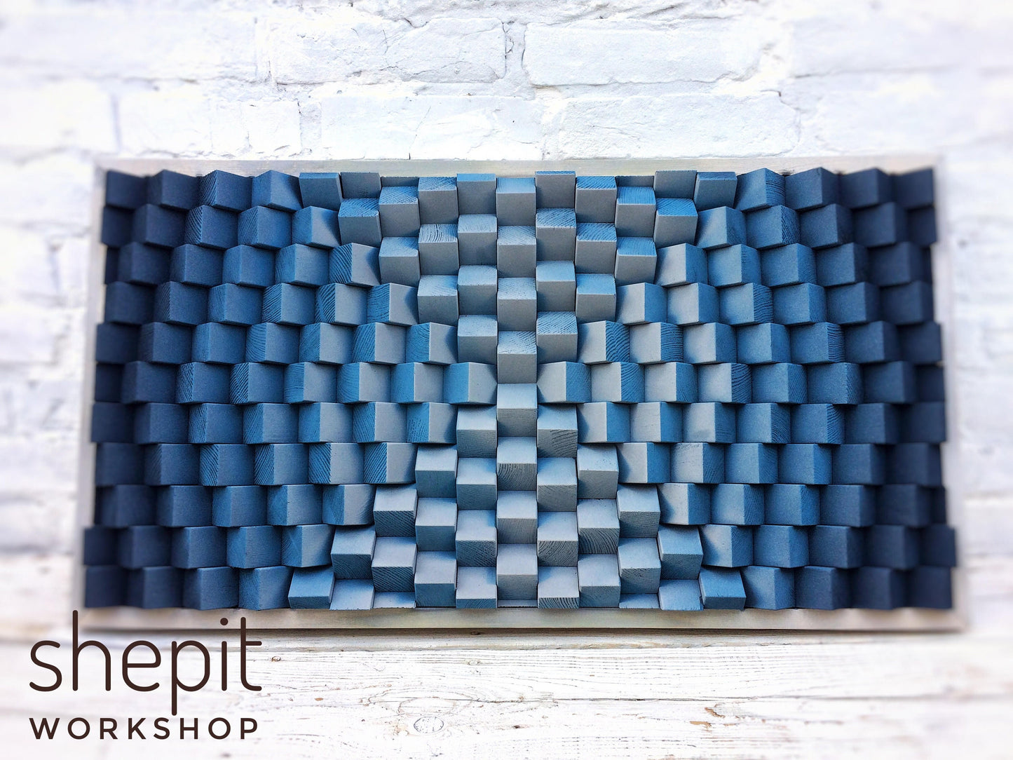 Wood Wall Art - Large Abstract Wall Artwork - Blue Gray Wood Wall Art - 3D - Sound Diffuser Panel