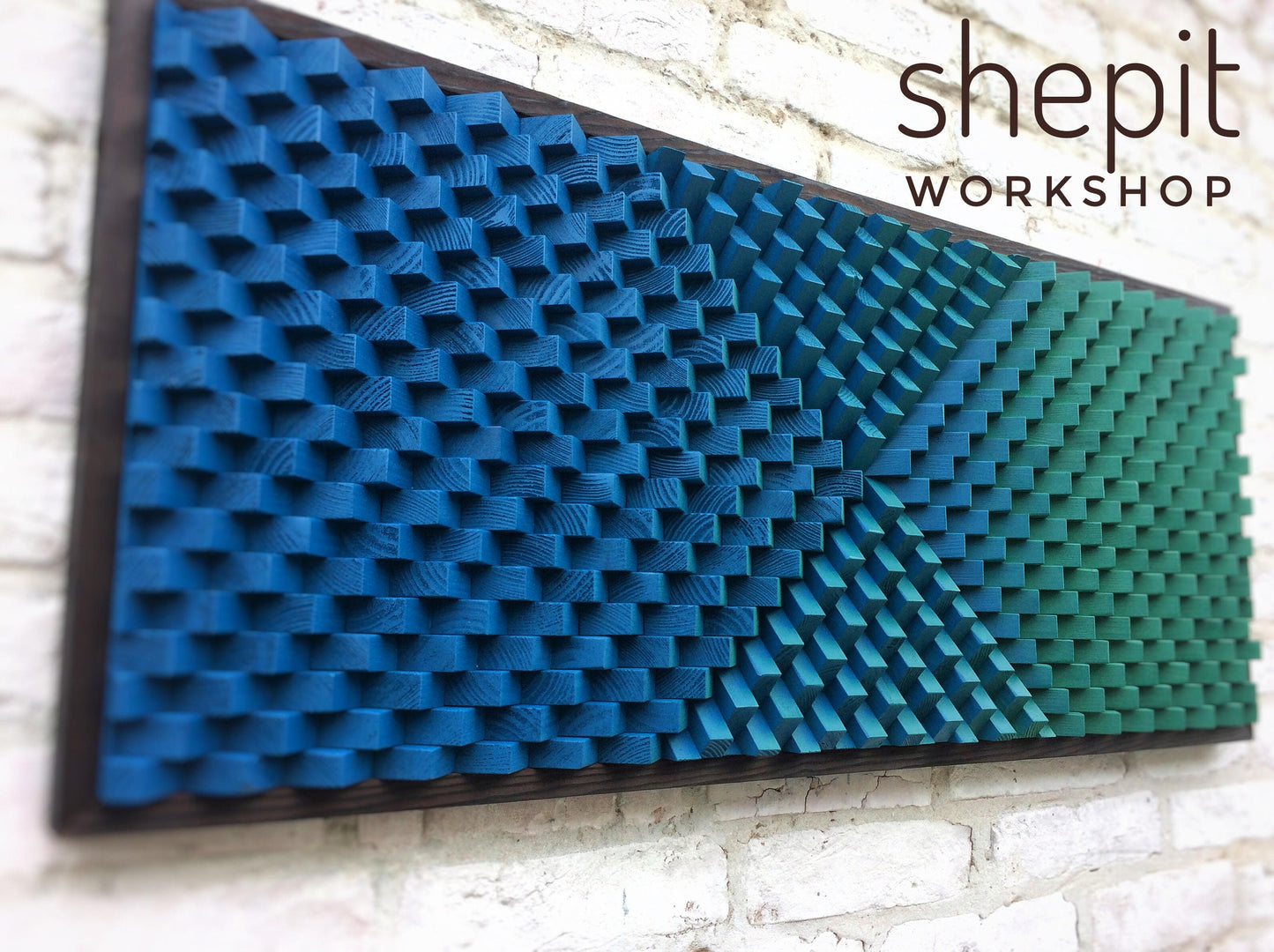 Wood Wall Art - Gradient Blue Green Wood - 3D Sound Diffuser Panel