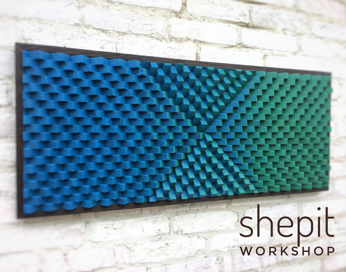 Wood Wall Art - Gradient Blue Green Wood - 3D Sound Diffuser Panel