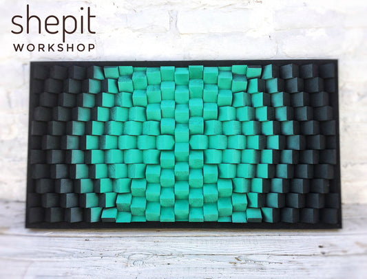 Turquoise Wood Wall Art - Large Abstract Artwork 3D - Sound Diffuser - Acoustic Panel