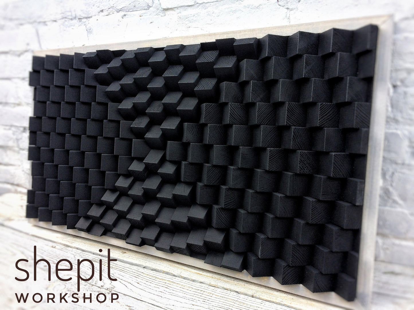 Sound Diffuser - Acoustic Panel - Black Dark Artwork - Wall Sculpture 3D