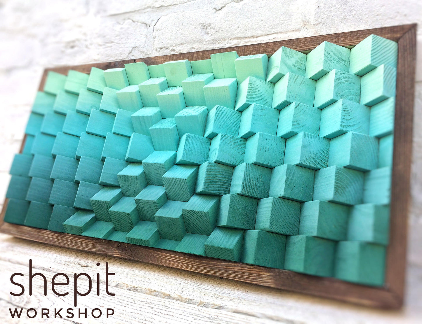 3D Wood Wall Art - Ombre Turquoise Wall Art - Geometric Artwork - Sound Diffuser Acoustic Panel