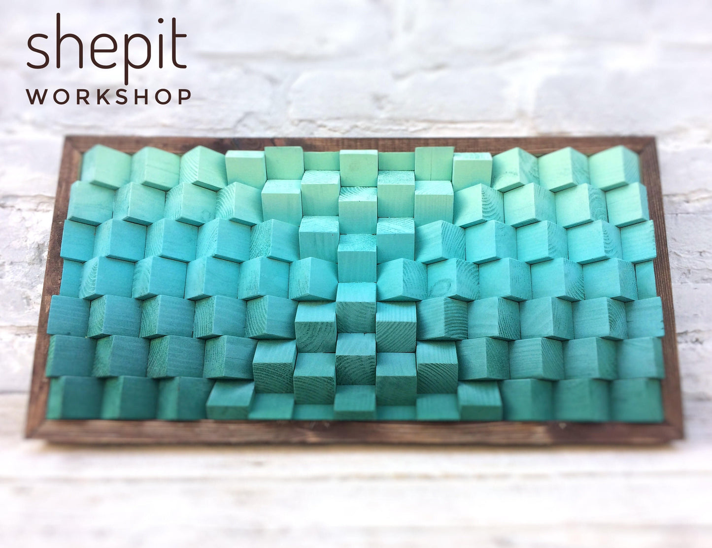 3D Wood Wall Art - Ombre Turquoise Wall Art - Geometric Artwork - Sound Diffuser Acoustic Panel