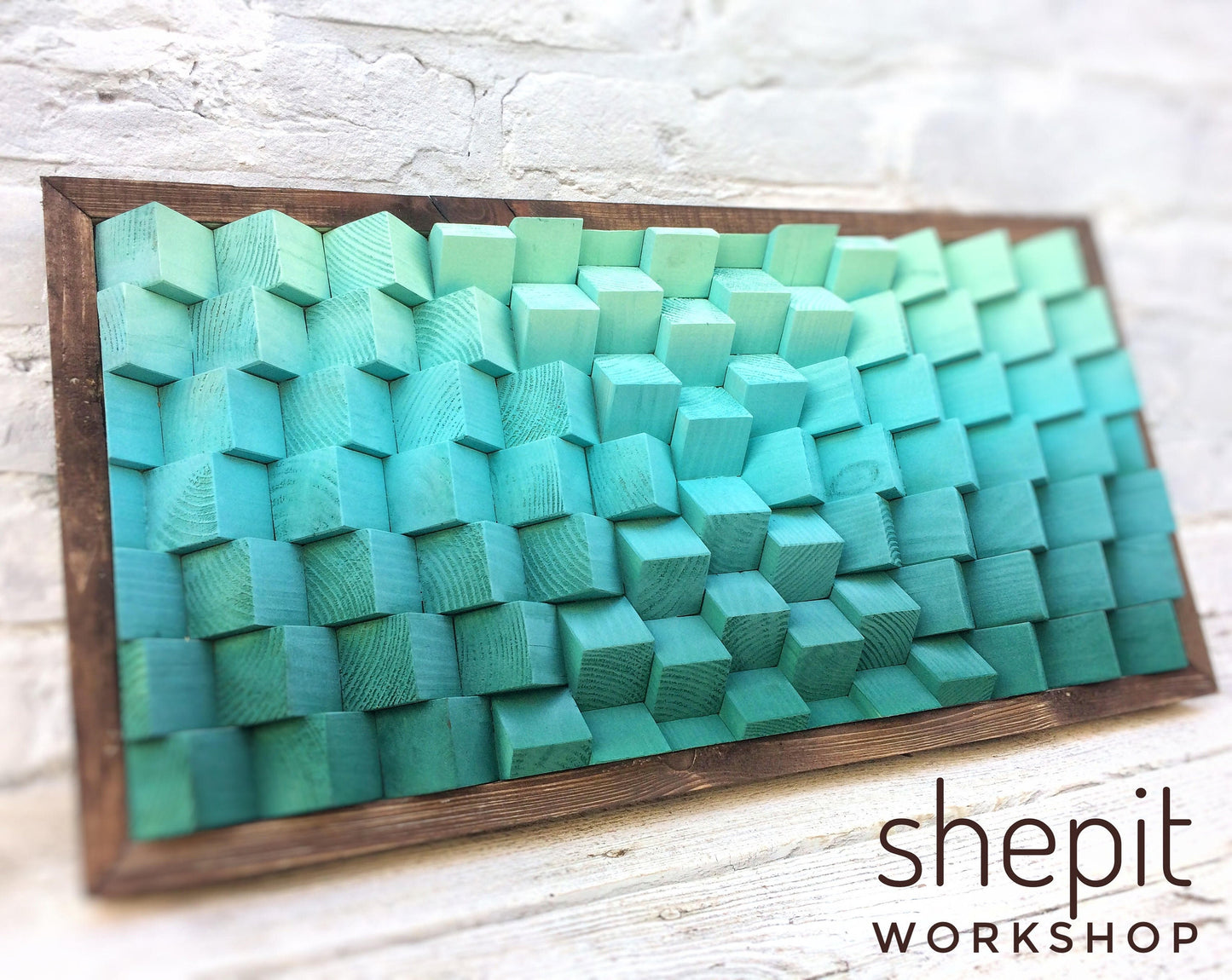 3D Wood Wall Art - Ombre Turquoise Wall Art - Geometric Artwork - Sound Diffuser Acoustic Panel