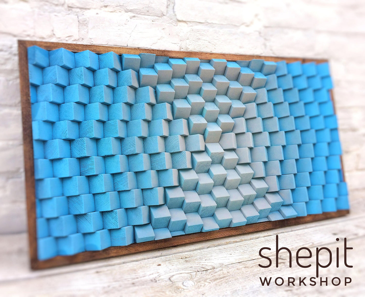 Wood Wall Art - Powdery Blue Gray - Modern Abstract Artwork - 3D Sound Diffuser Acoustic Panel