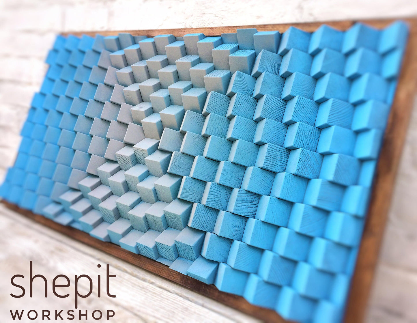 Wood Wall Art - Powdery Blue Gray - Modern Abstract Artwork - 3D Sound Diffuser Acoustic Panel