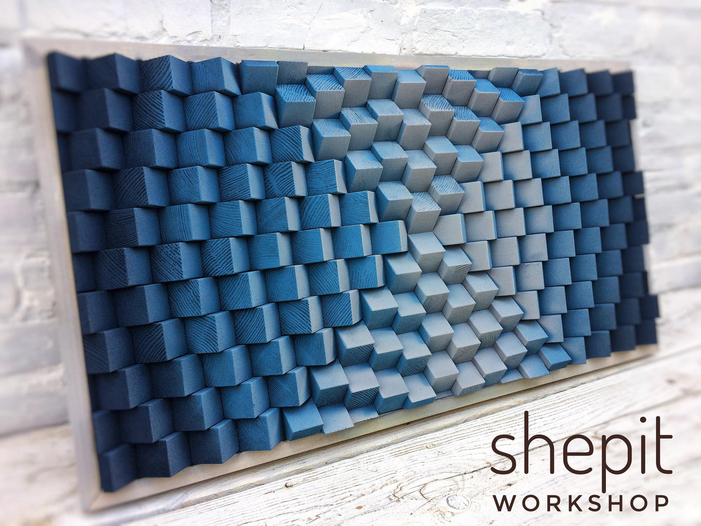 Wood Wall Art - Large Abstract Wall Artwork - Blue Gray Wood Wall Art - 3D - Sound Diffuser Panel