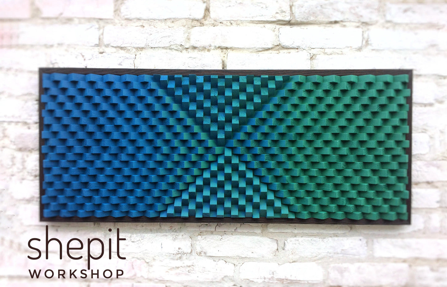 Wood Wall Art - Gradient Blue Green Wood - 3D Sound Diffuser Panel