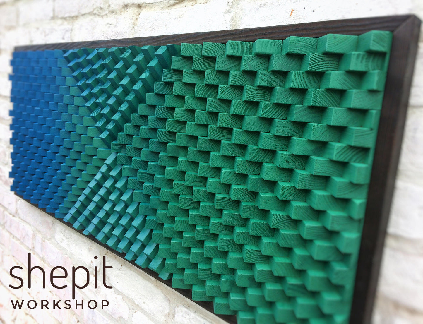 Wood Wall Art - Gradient Blue Green Wood - 3D Sound Diffuser Panel