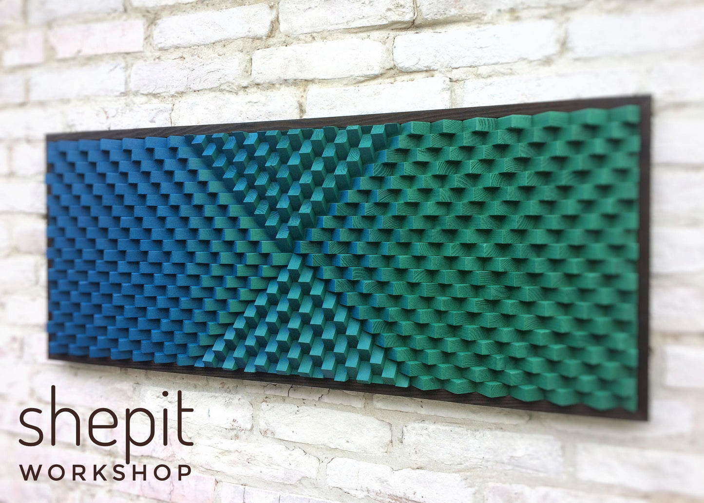 Wood Wall Art - Gradient Blue Green Wood - 3D Sound Diffuser Panel