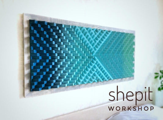 Wood Wall Art - Turquoise Blue Coastal Artwork - Sound Diffuser Acoustic Panel