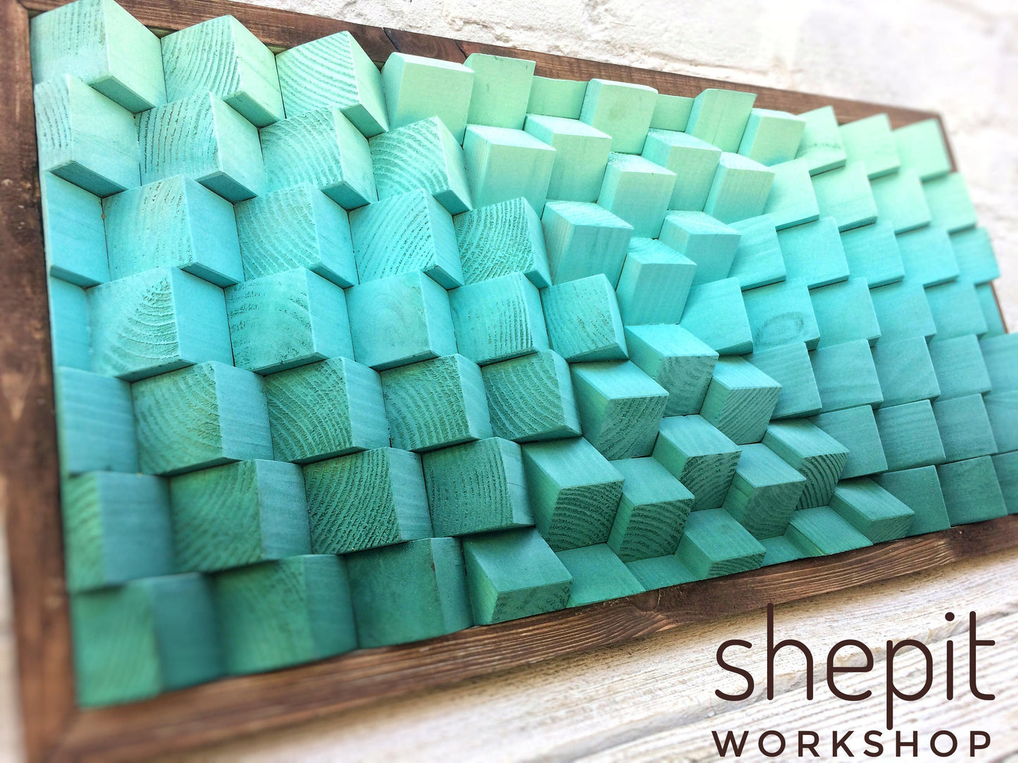 3D Wood Wall Art - Ombre Turquoise Wall Art - Geometric Artwork - Sound Diffuser Acoustic Panel