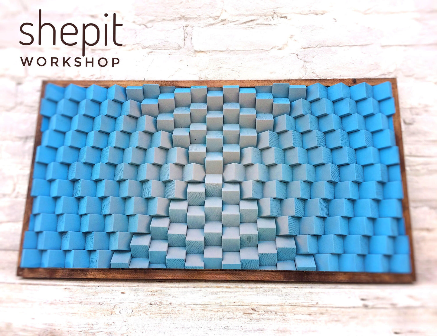 Wood Wall Art - Powdery Blue Gray - Modern Abstract Artwork - 3D Sound Diffuser Acoustic Panel
